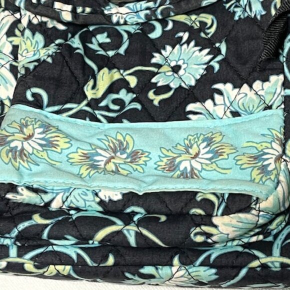 Lemon Hill Quilted Adjustable Cotton Shoulder Bag - Black/Blue/Green Floral - Picture 10 of 12